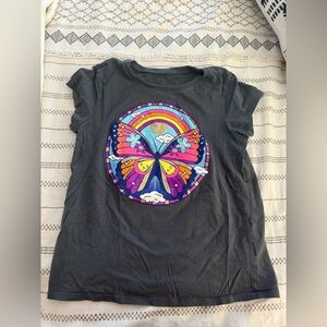 Gray T-Shirt with Colorful Butterfly Design